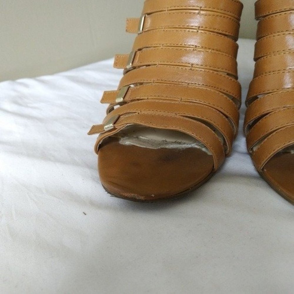 INC International Concepts Tan Strappy Wedge Sandals Faux Wood Look Heel… - Picture 10 of 10